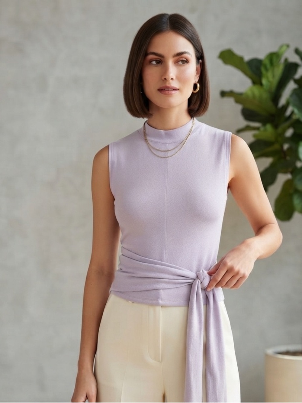 Modern Citizen Lavender Sleeveless Wrap Top Minimalist Soft Knit Tie-Waist M